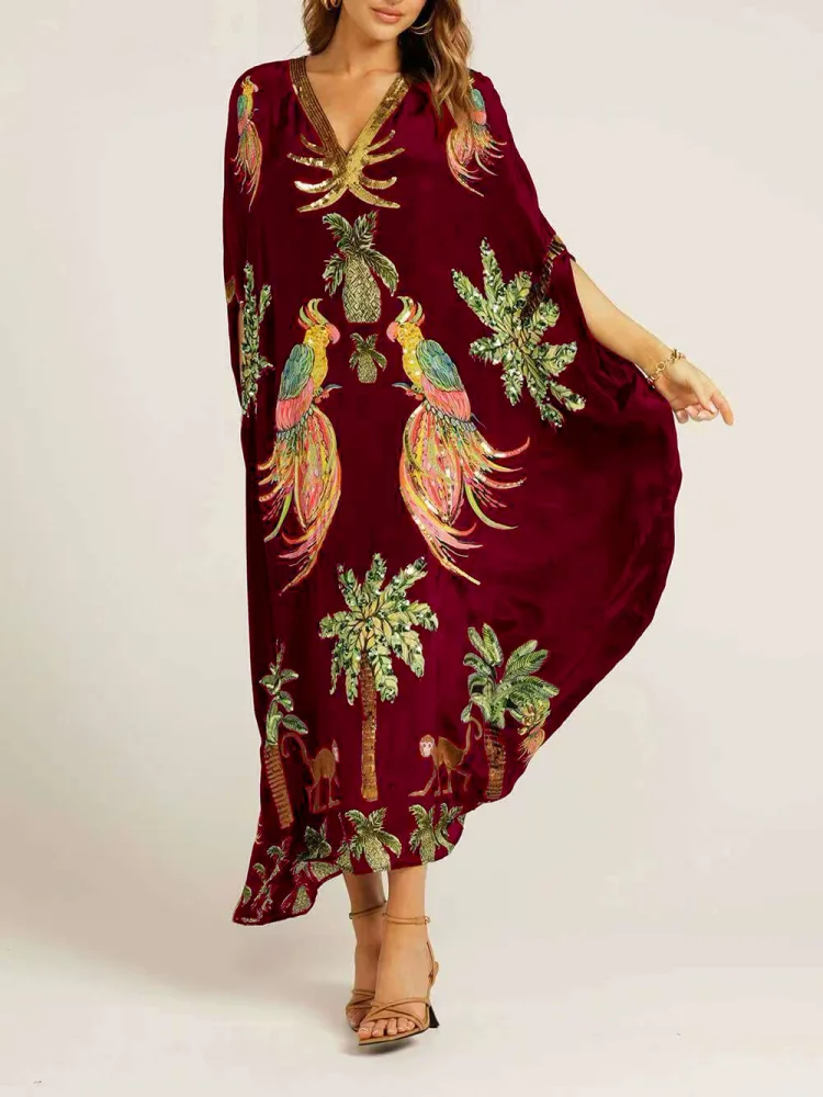 Tropical Paradise Embroidered Kaftan