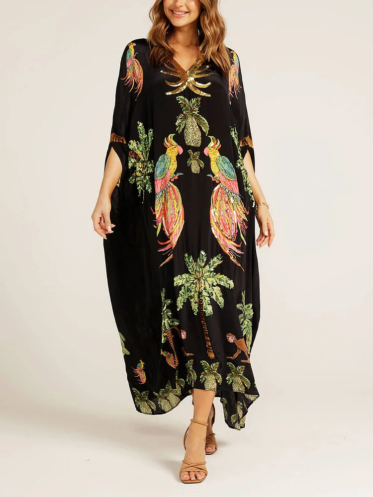 Tropical Paradise Embroidered Kaftan