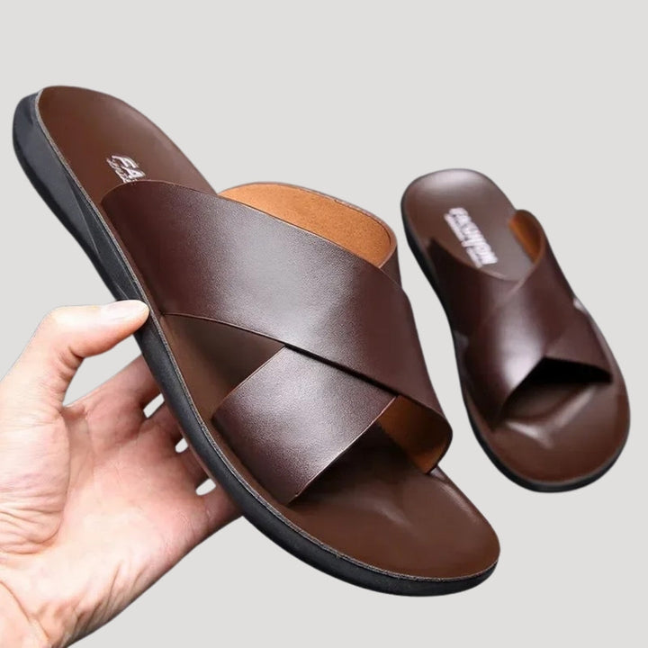 Men's leather slide sandals – slip on open toe