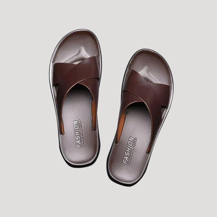 Men's leather slide sandals – slip on open toe