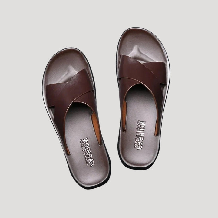 Men's leather slide sandals – slip on open toe