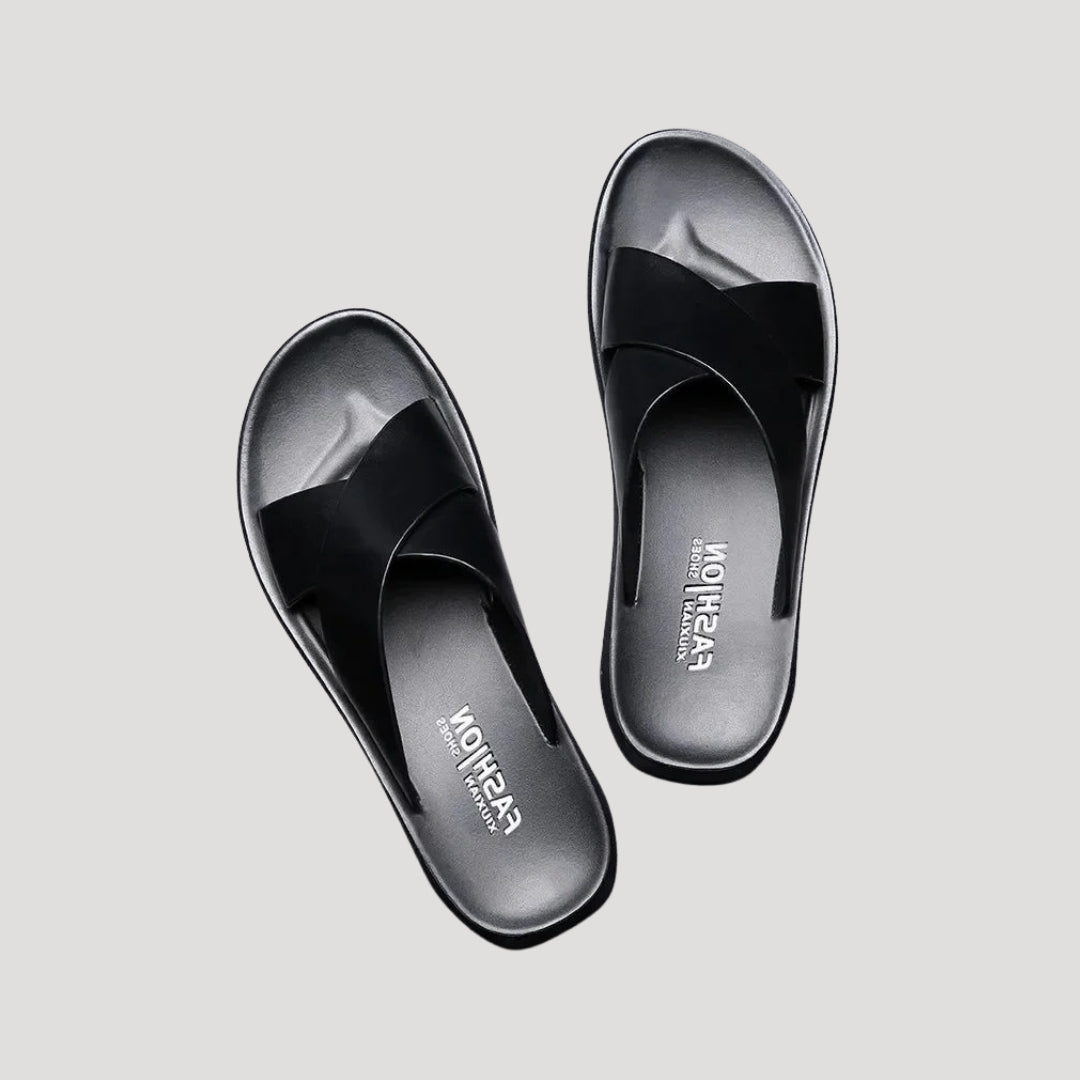 Men's leather slide sandals – slip on open toe