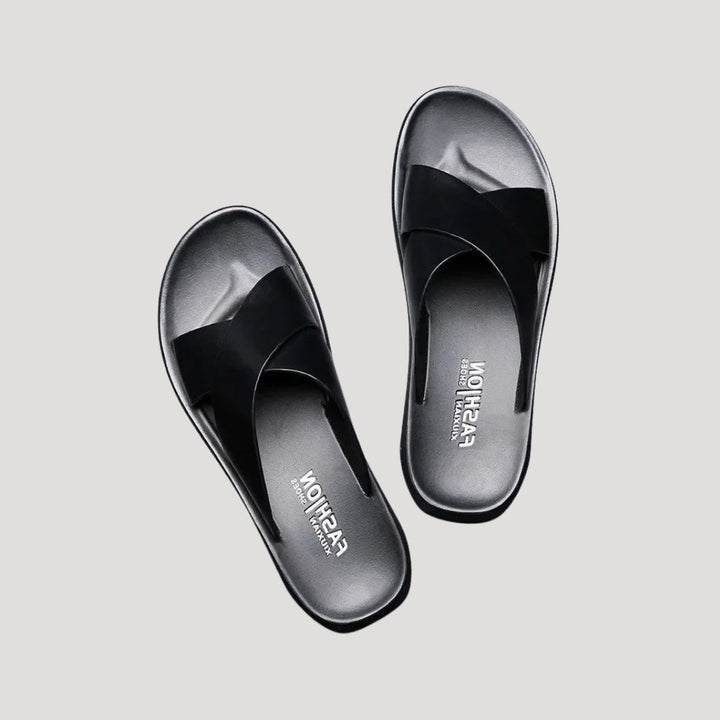 Men's leather slide sandals – slip on open toe