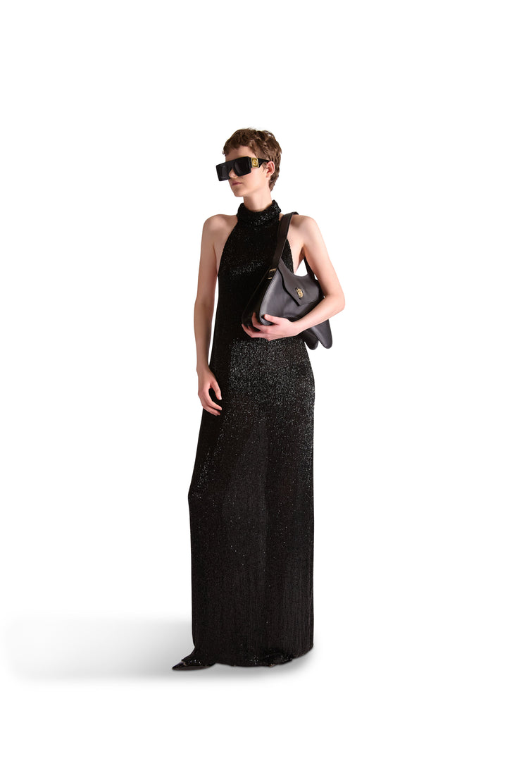 Hand Embroidered Beaded Backless Evening Dress