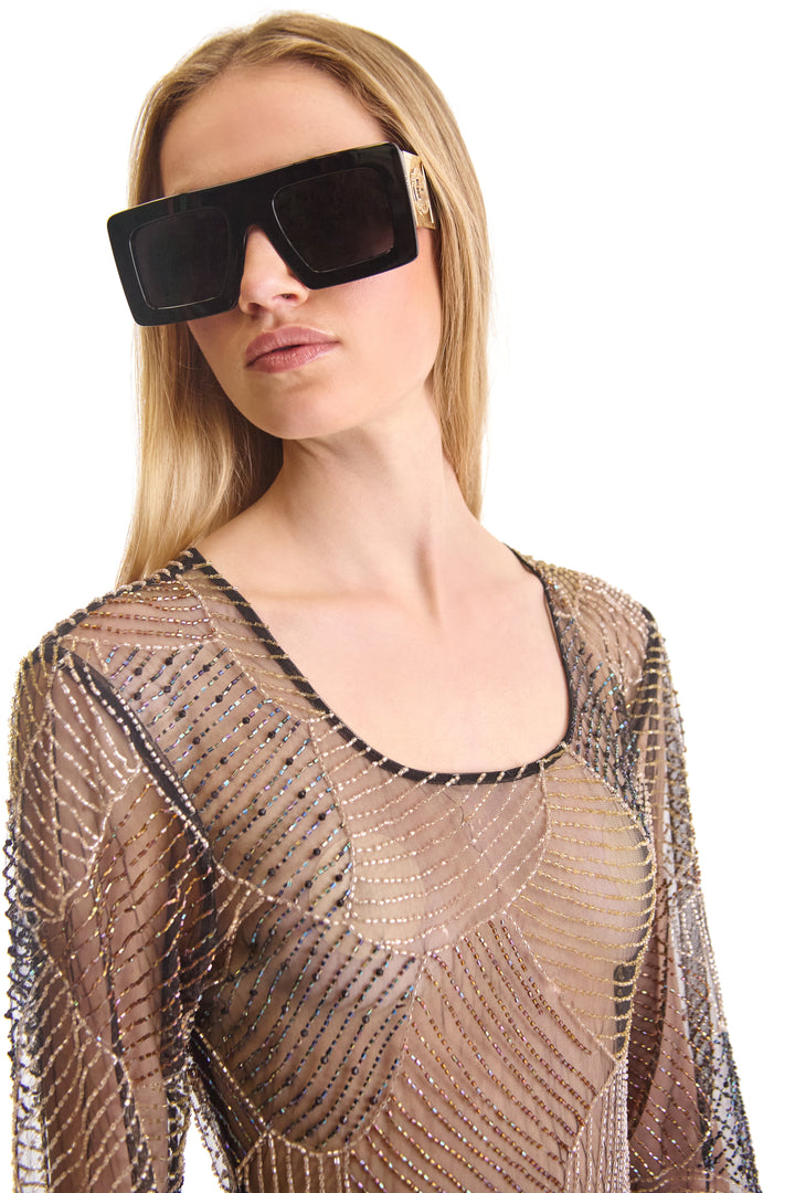 Hand Embroidered Sheer Evening Dress