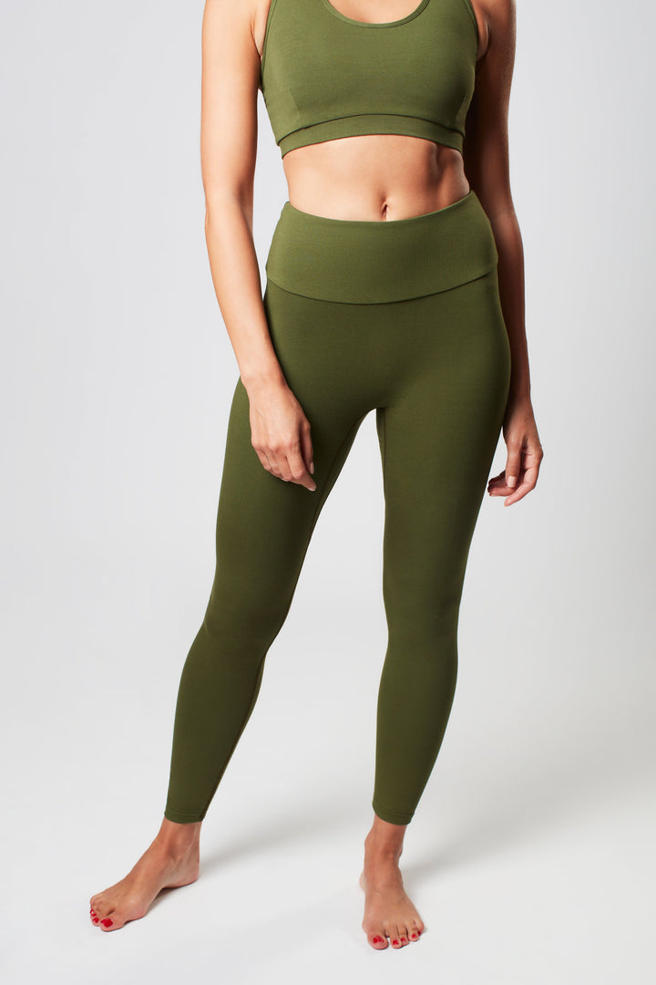 High Waisted Leggings - Earth Khaki
