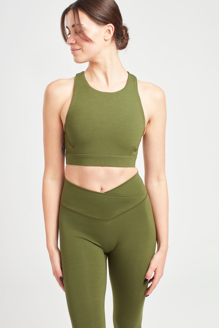 High Neck Sports Bra - Earth Khaki